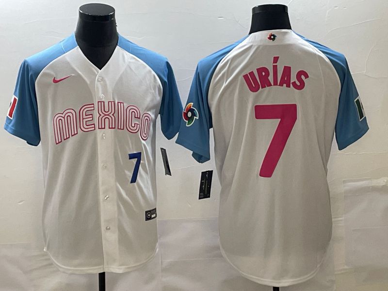 Men 2023 World Cub Mexico 7 Urias White blue Nike MLB Jersey22